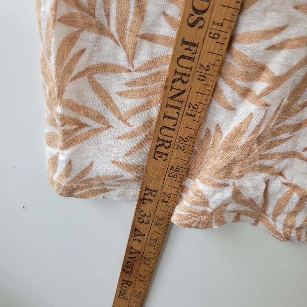 Nicole Miller New York XL Tan Palm Leaf 100% Linen Ruched Shoulder Tie Top - Picture 2 of 8